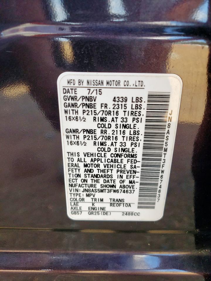 2015 Nissan Rogue Select S VIN: JN8AS5MT3FW674637 Lot: 82363875