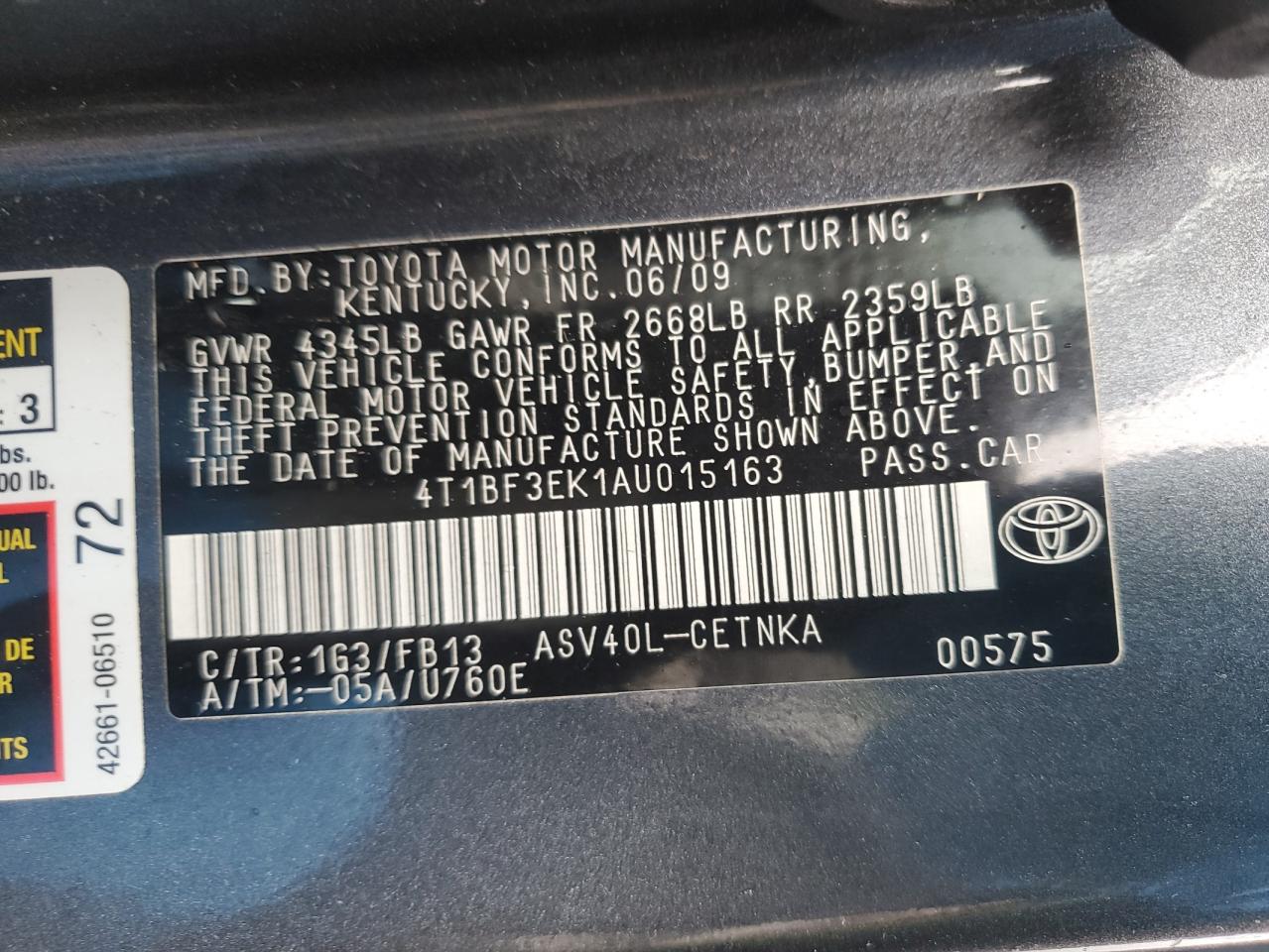 2010 Toyota Camry Base VIN: 4T1BF3EK1AU015163 Lot: 85474175
