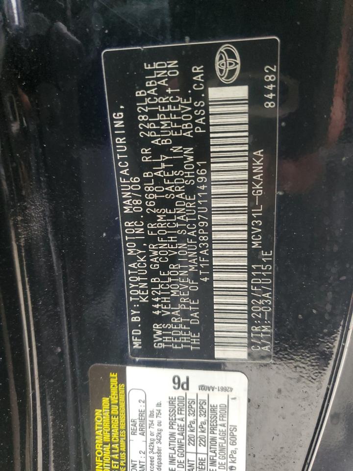 2007 Toyota Camry Solara Se VIN: 4T1FA38P97U114961 Lot: 85860895