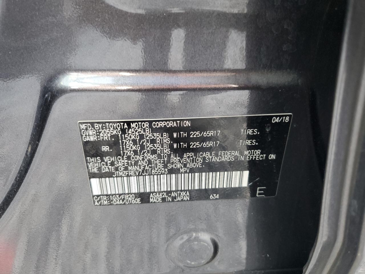 2018 Toyota Rav4 Le VIN: JTMZFREV7JJ185593 Lot: 84970225