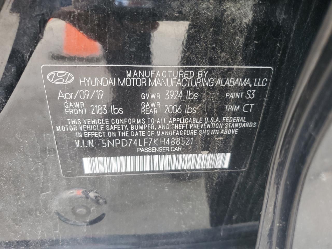 2019 Hyundai Elantra Se VIN: 5NPD74LF7KH488521 Lot: 82601265