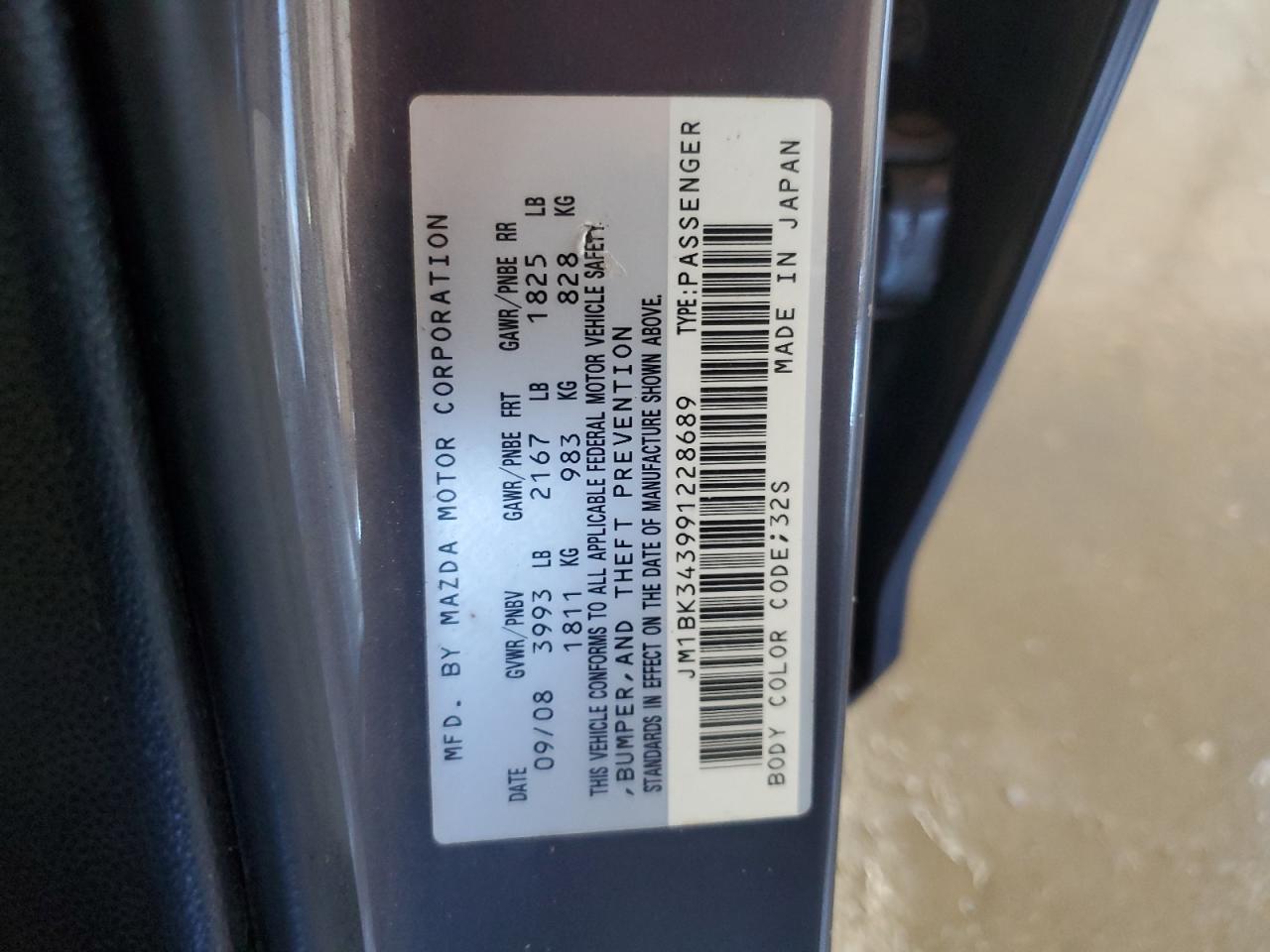 2009 Mazda 3 S VIN: JM1BK343991228689 Lot: 84651135