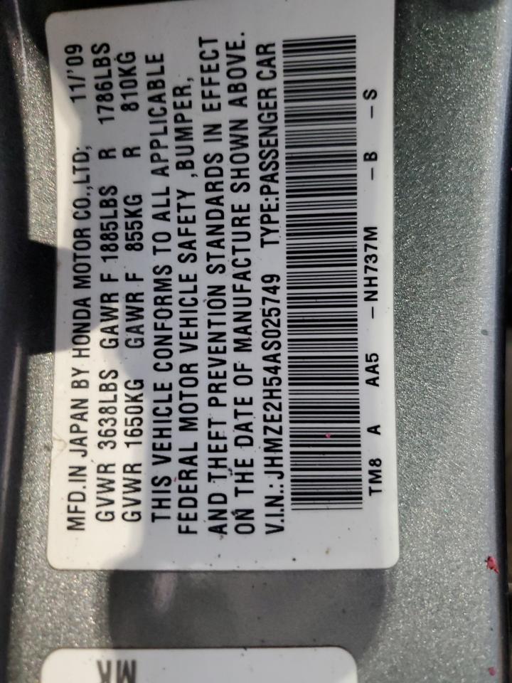2010 Honda Insight Lx VIN: JHMZE2H54AS025749 Lot: 82224805