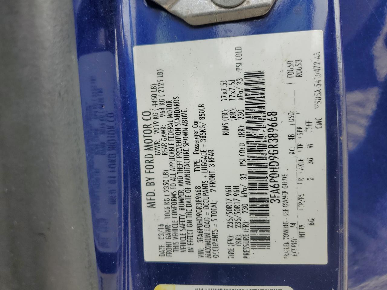 2016 Ford Fusion Se VIN: 3FA6P0HD9GR389668 Lot: 82411805