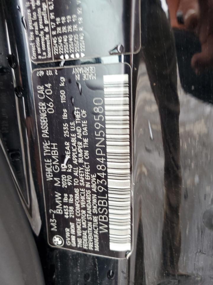 2004 BMW M3 VIN: WBSBL93484PN59580 Lot: 86426425