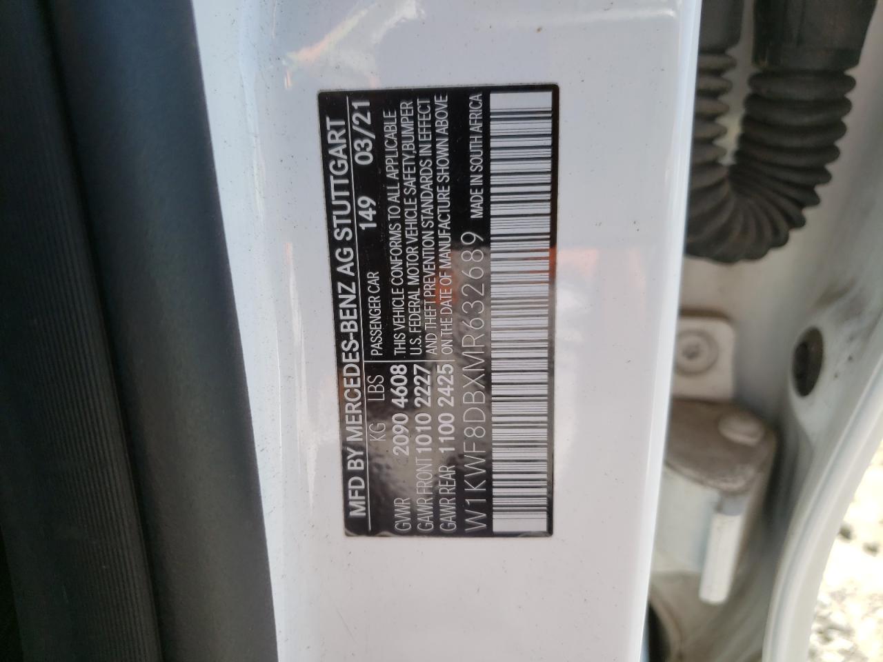 2021 Mercedes-Benz C 300 VIN: W1KWF8DBXMR632689 Lot: 85879955