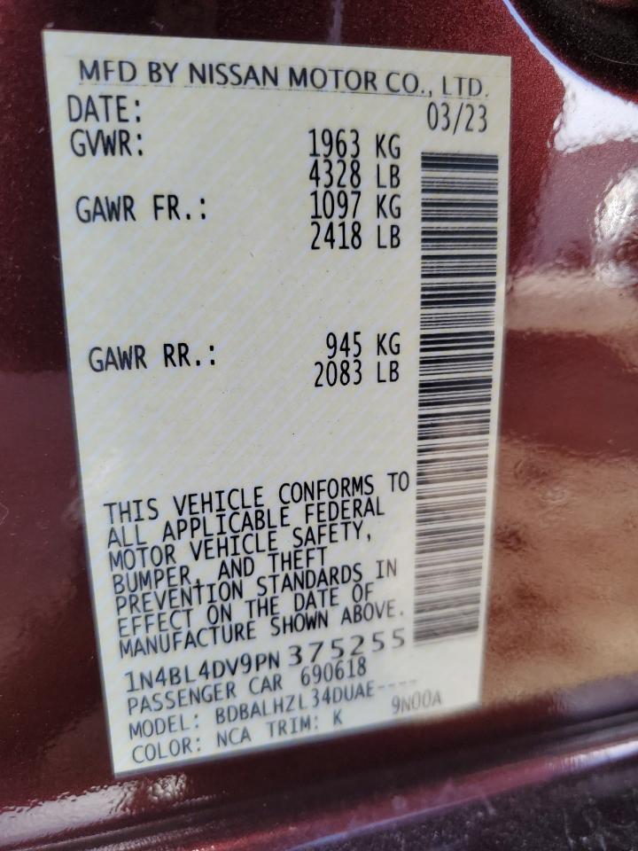 2023 Nissan Altima Sv VIN: 1N4BL4DV9PN375255 Lot: 83953175