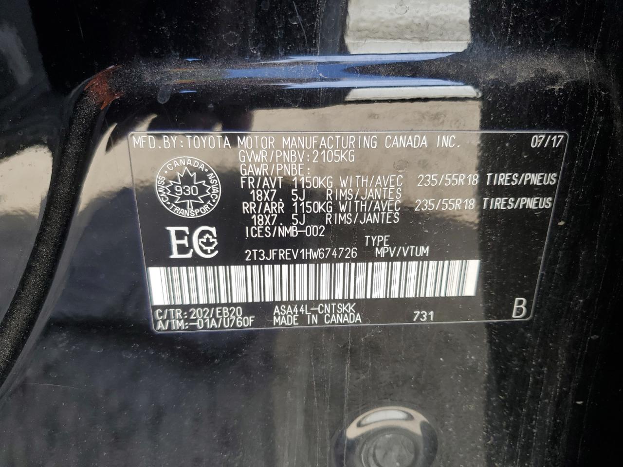 2017 Toyota Rav4 Se VIN: 2T3JFREV1HW674726 Lot: 86217085