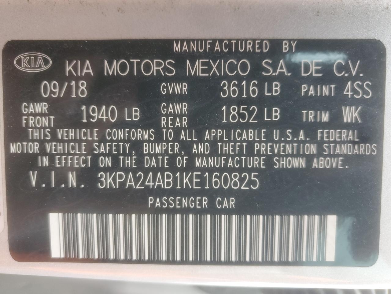 2019 Kia Rio S VIN: 3KPA24AB1KE160825 Lot: 82462345