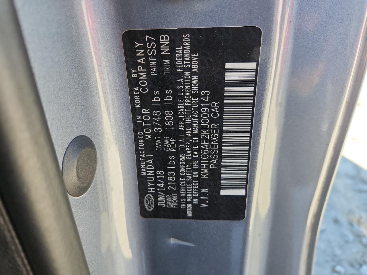 2019 Hyundai Veloster Base VIN: KMHTG6AF2KU009143 Lot: 81862335