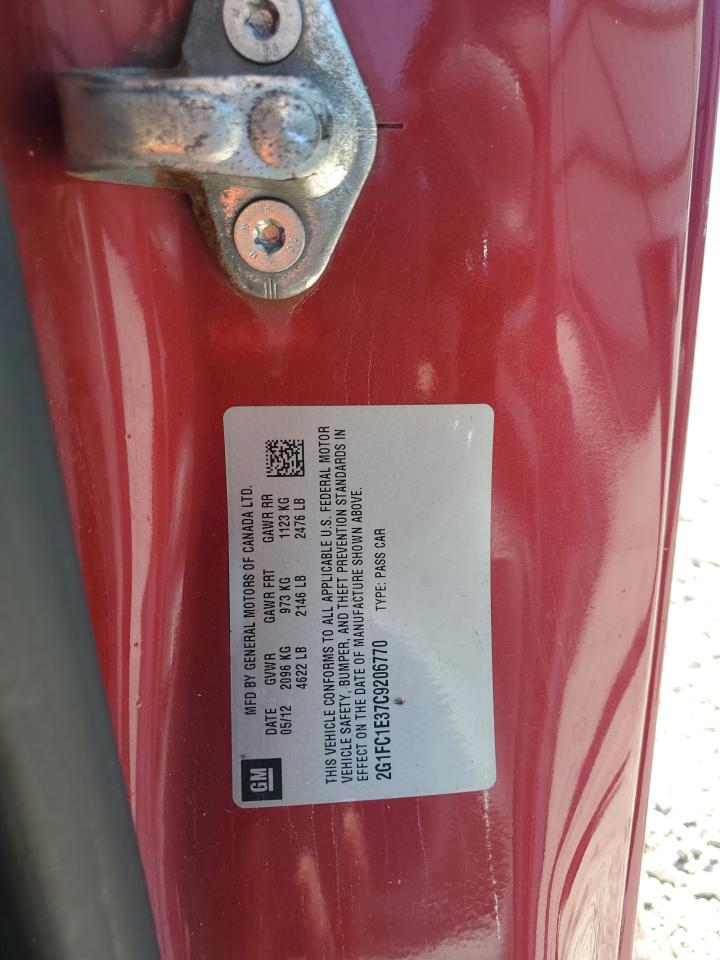 2012 Chevrolet Camaro Lt VIN: 2G1FC1E37C9206770 Lot: 85493665