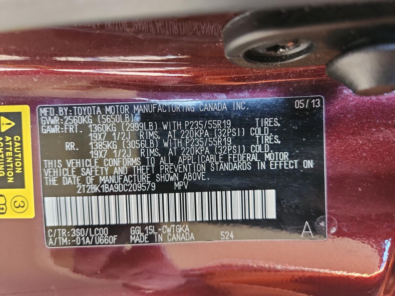 2013 Lexus Rx 350 Base VIN: 2T2BK1BA9DC209579 Lot: 90435395