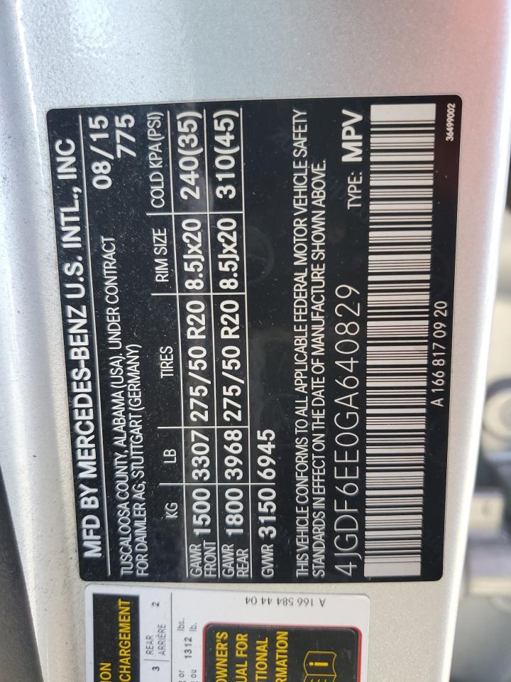 2016 Mercedes-Benz Gl 450 4Matic VIN: 4JGDF6EE0GA640829 Lot: 82174965