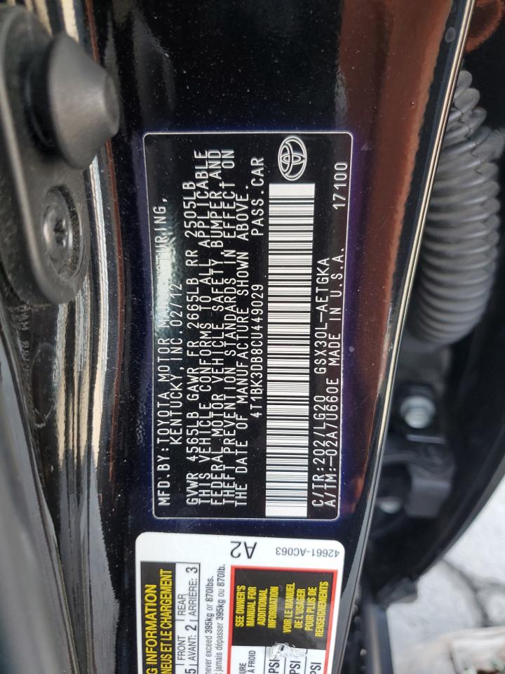 2012 Toyota Avalon Base VIN: 4T1BK3DB8CU449029 Lot: 85181015