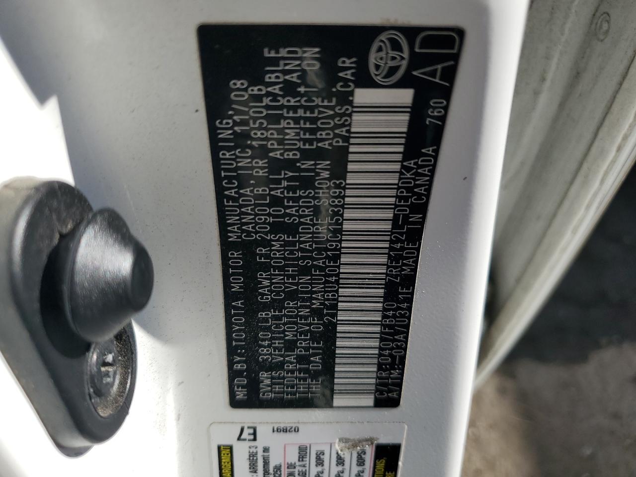 2009 Toyota Corolla Base VIN: 2T1BU40E19C153893 Lot: 82275685