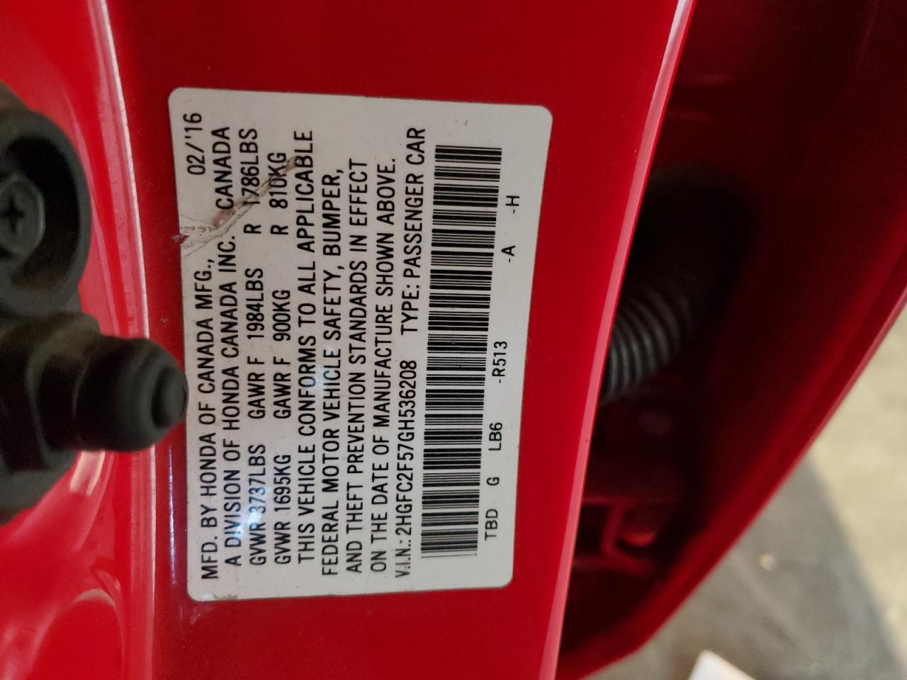 2016 Honda Civic Lx VIN: 2HGFC2F57GH536208 Lot: 84695405