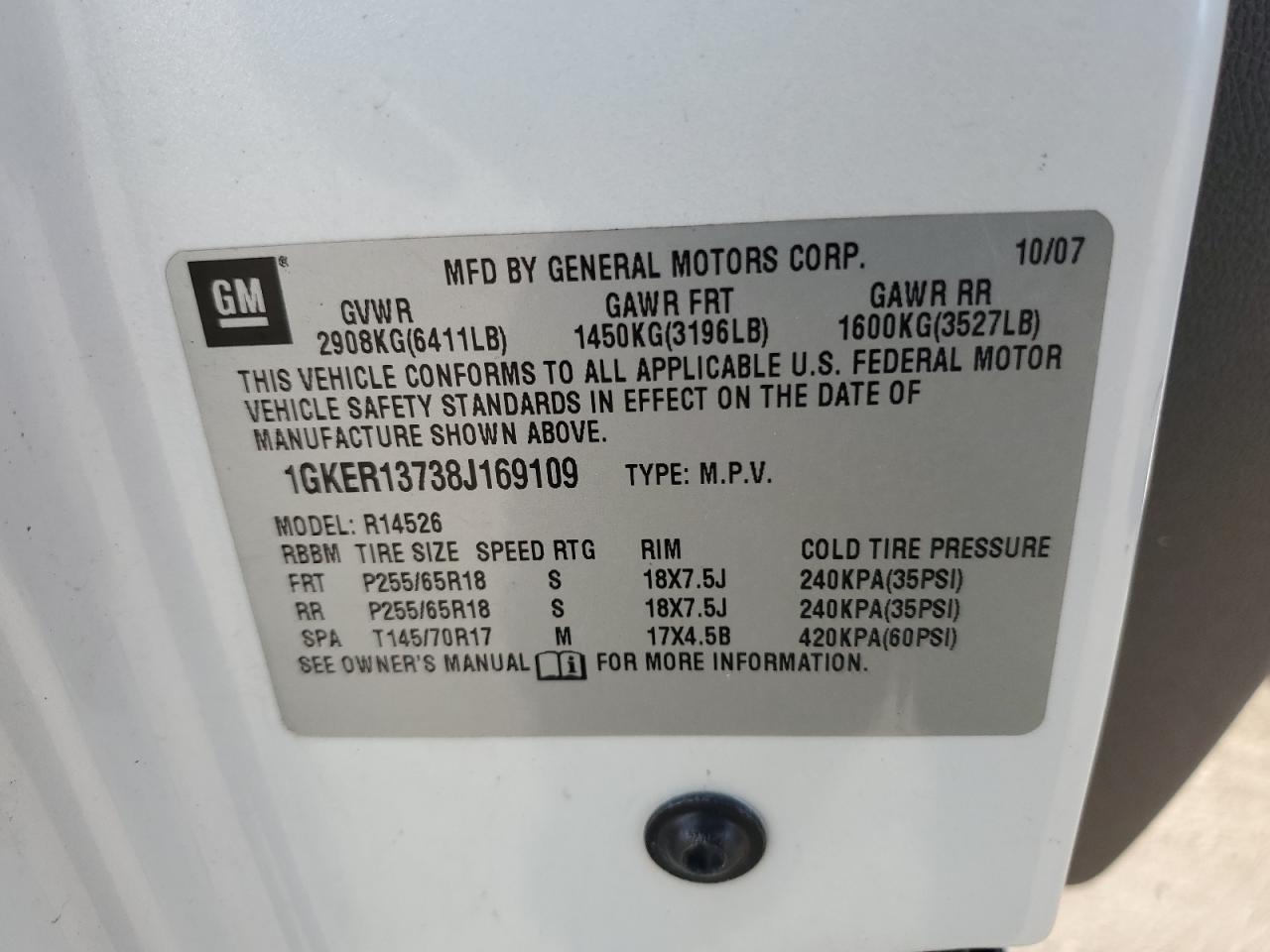 2008 GMC Acadia Sle VIN: 1GKER13738J169109 Lot: 81988885