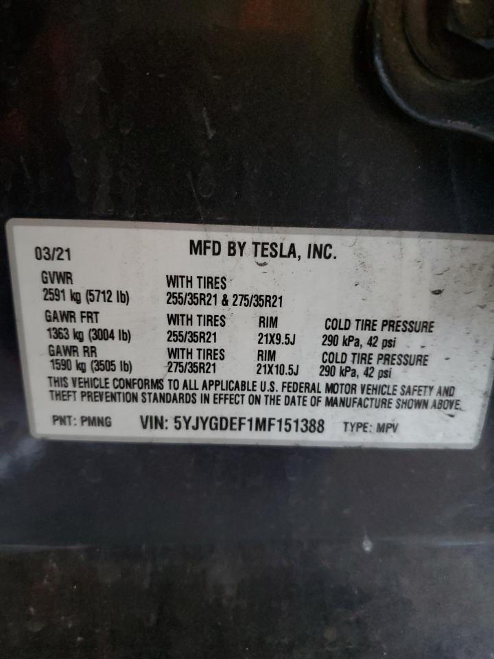 2021 Tesla Model Y VIN: 5YJYGDEF1MF151388 Lot: 82440805