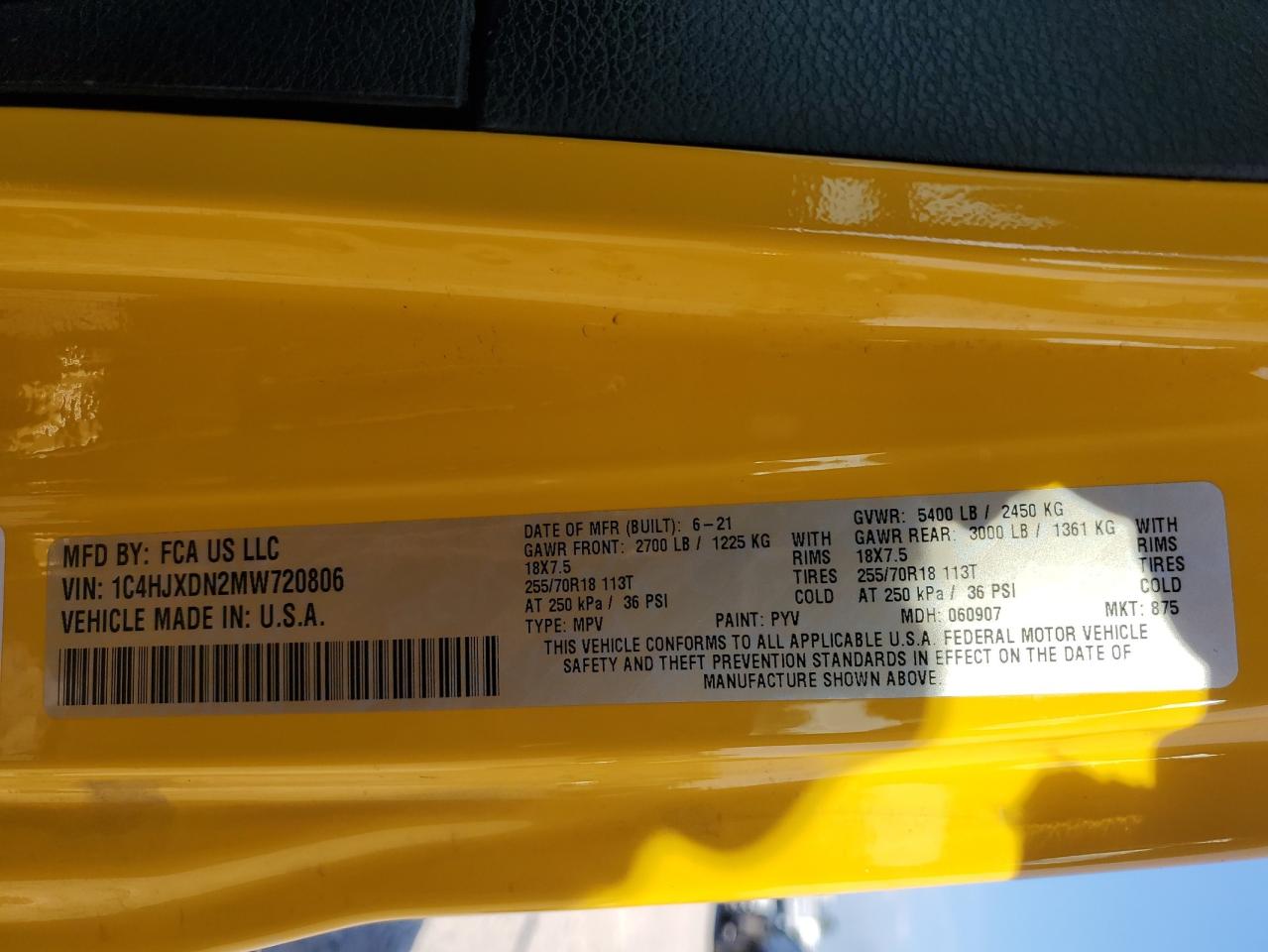 2021 Jeep Wrangler Unlimited Sport VIN: 1C4HJXDN2MW720806 Lot: 89556735