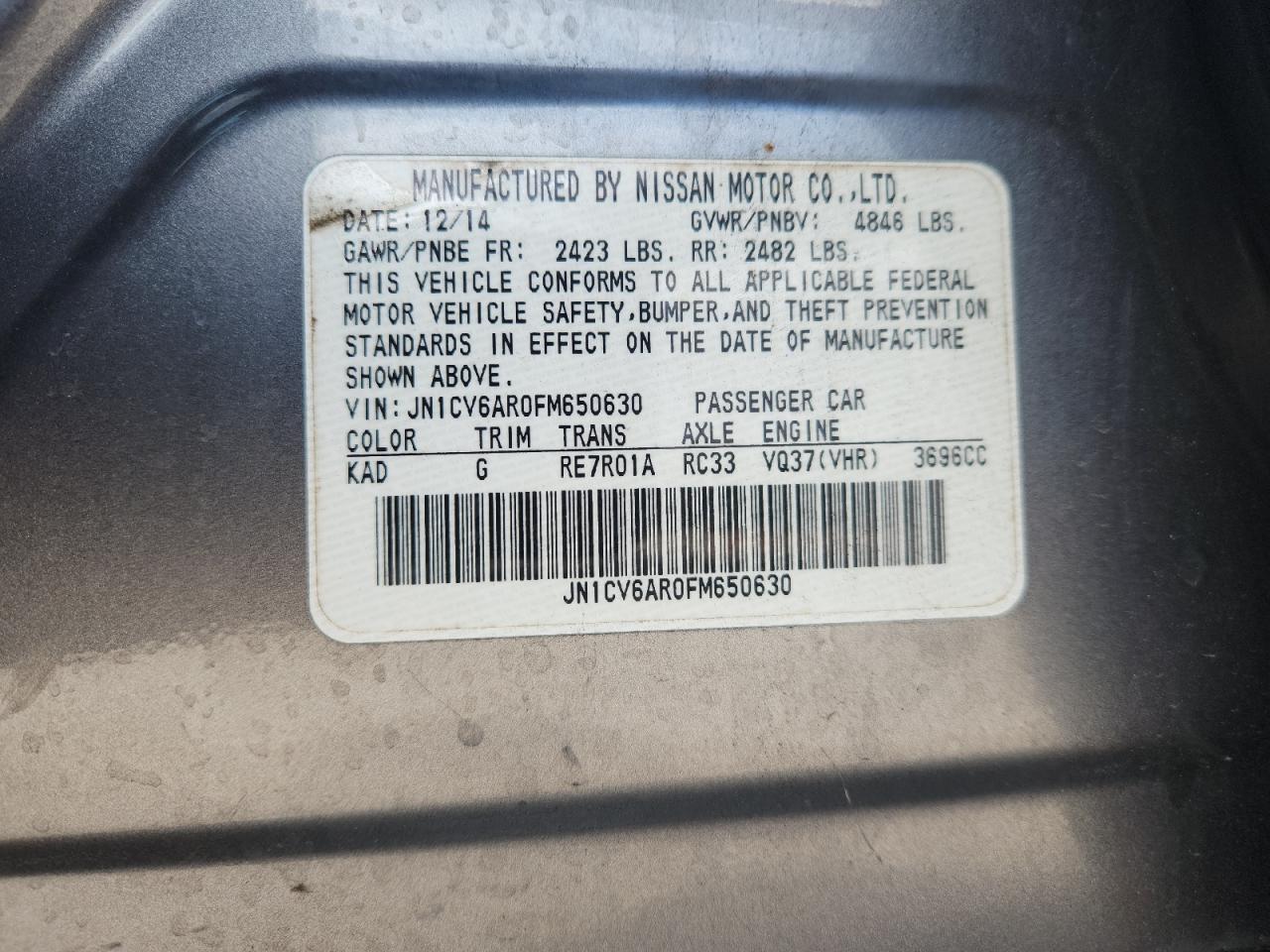 2015 Infiniti Q40 VIN: JN1CV6AR0FM650630 Lot: 84261465