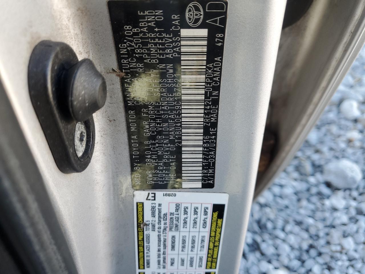 2009 Toyota Corolla Base VIN: 2T1BU40E59C167621 Lot: 86633985
