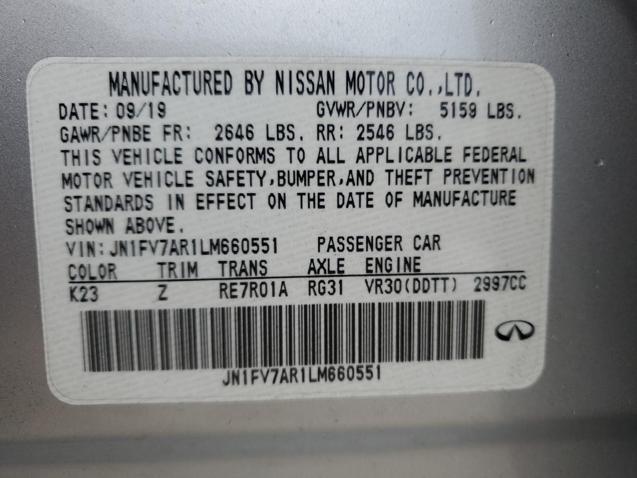 2020 Infiniti Q50 Red Sport 400 VIN: JN1FV7AR1LM660551 Lot: 85412875