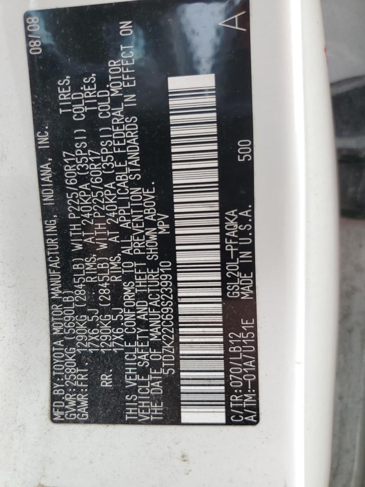 2009 Toyota Sienna Xle VIN: 5TDZK22C69S239910 Lot: 82309195