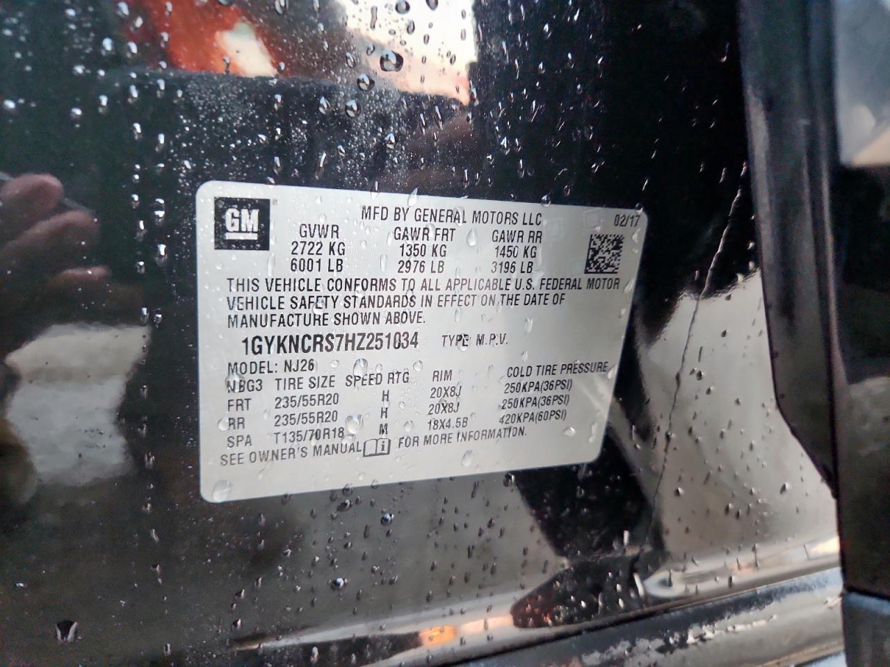 2017 Cadillac Xt5 Premium Luxury VIN: 1GYKNCRS7HZ251034 Lot: 85490435