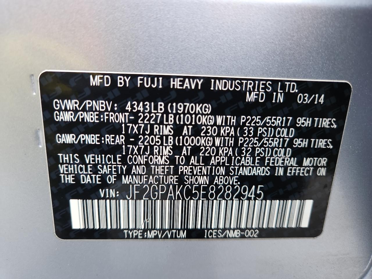 2014 Subaru Xv Crosstrek 2.0 Limited VIN: JF2GPAKC5E8282945 Lot: 86467765