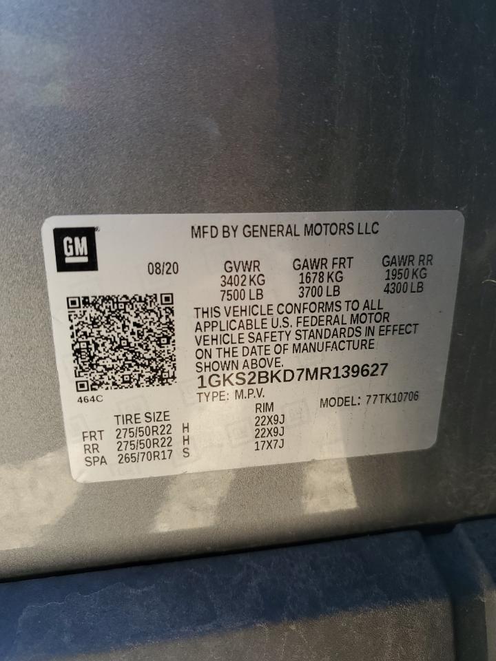2021 GMC Yukon Slt VIN: 1GKS2BKD7MR139627 Lot: 86668965