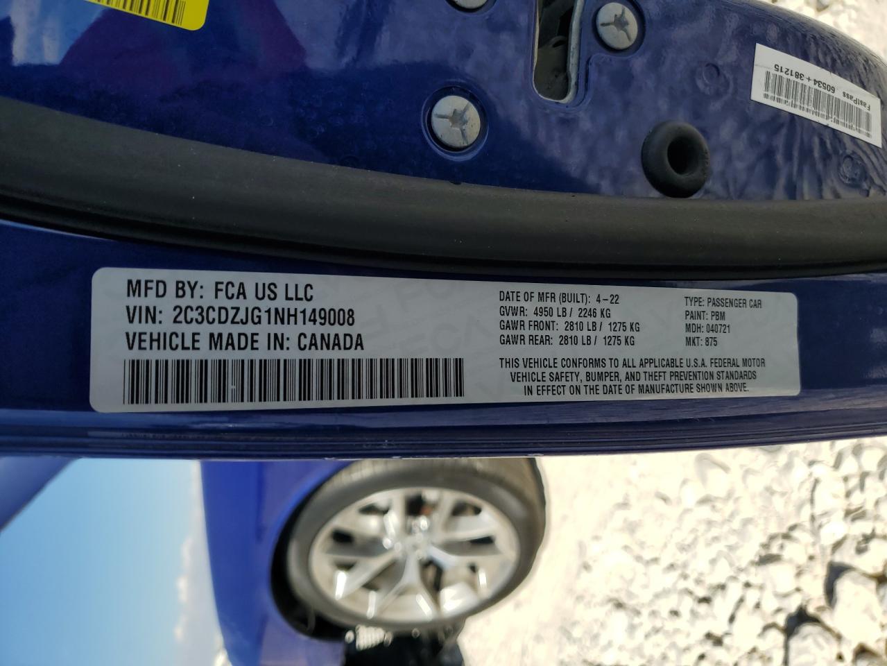 2022 Dodge Challenger Gt VIN: 2C3CDZJG1NH149008 Lot: 87033545