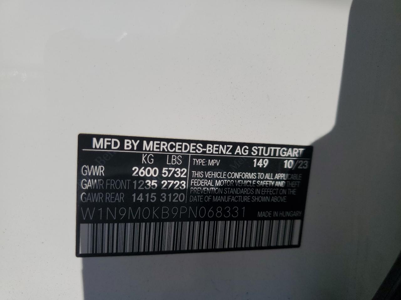 2023 Mercedes-Benz Eqb 300 4Matic VIN: W1N9M0KB9PN068331 Lot: 84433285