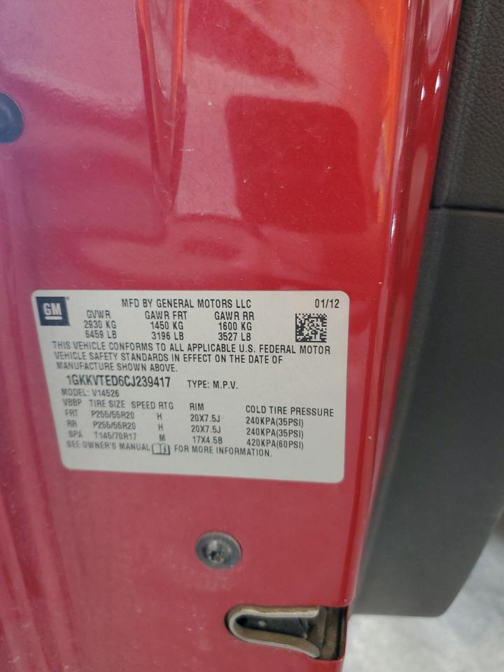 2012 GMC Acadia Denali VIN: 1GKKVTED6CJ239417 Lot: 85715325