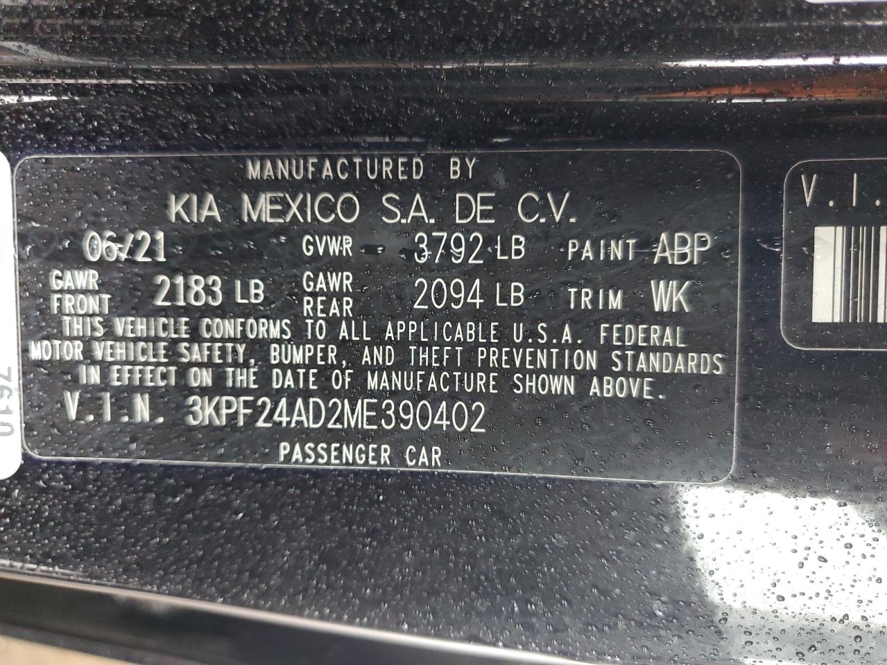 2021 Kia Forte Fe VIN: 3KPF24AD2ME390402 Lot: 90580745