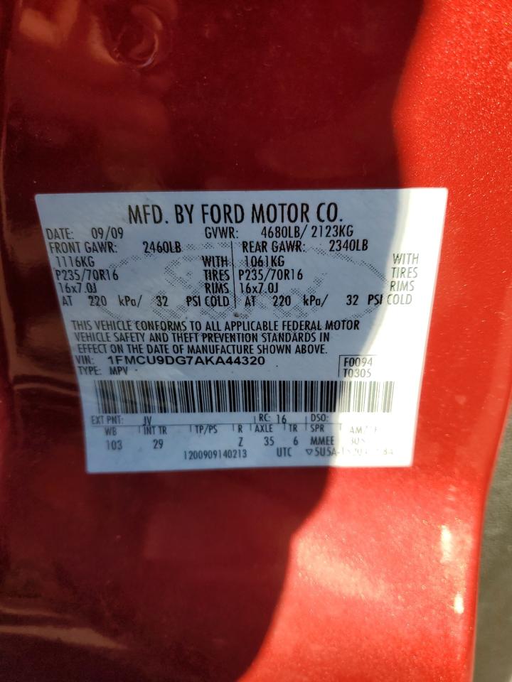 2010 Ford Escape Xlt VIN: 1FMCU9DG7AKA44320 Lot: 82319505