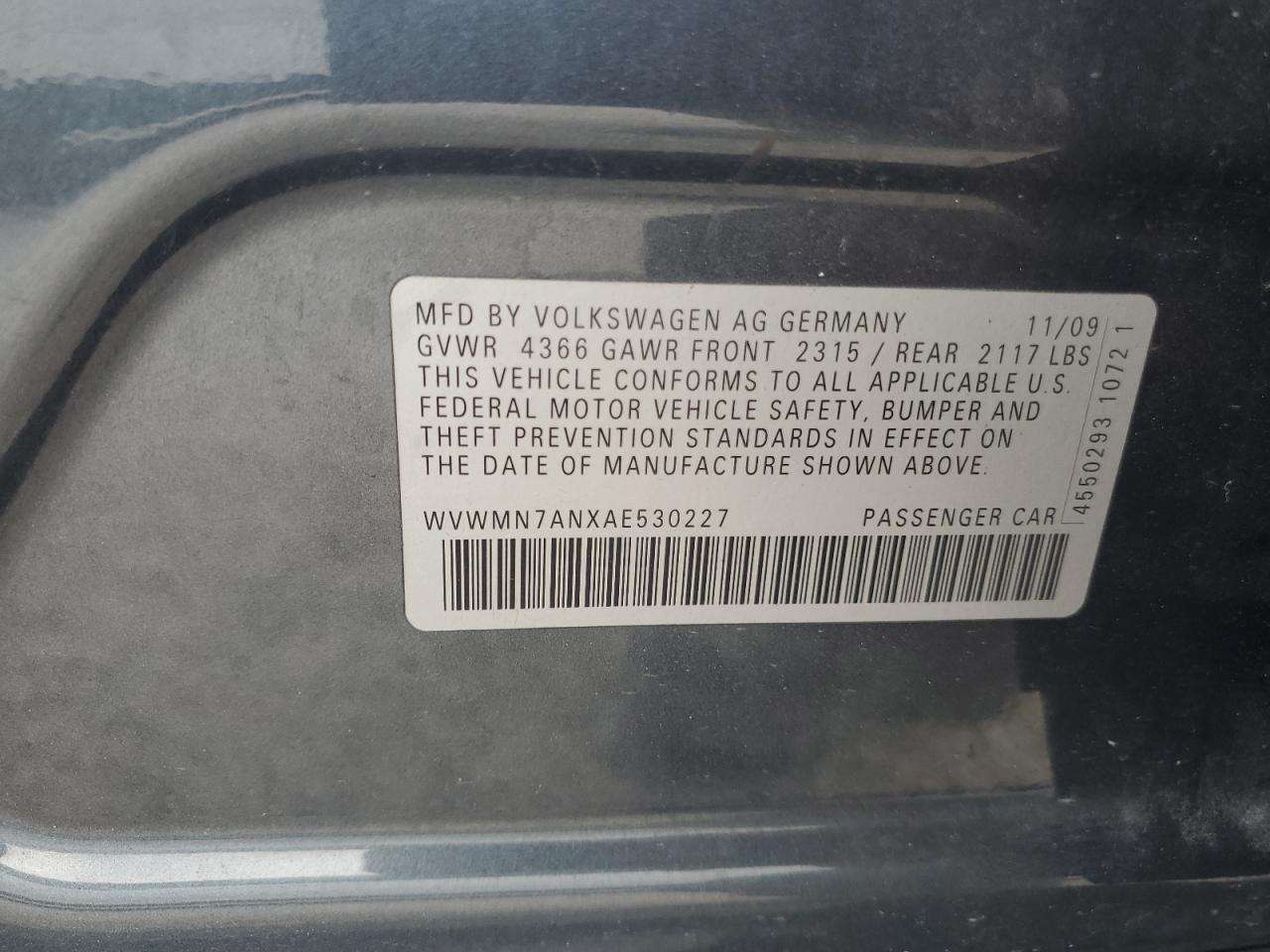 2010 Volkswagen Cc Sport VIN: WVWMN7ANXAE530227 Lot: 85876215