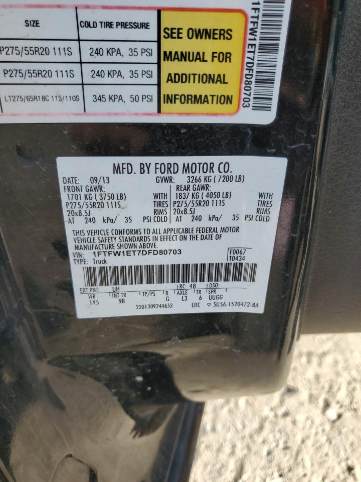 2013 Ford F150 Supercrew VIN: 1FTFW1ET7DFD80703 Lot: 84655335