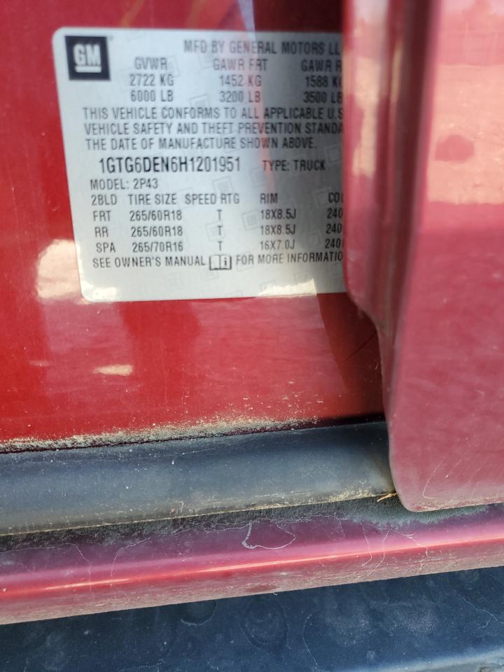 2017 GMC Canyon Slt VIN: 1GTG6DEN6H1201951 Lot: 85515845