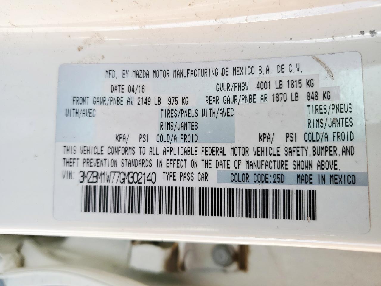 2016 Mazda 3 Touring VIN: 3MZBM1W77GM302140 Lot: 84053575