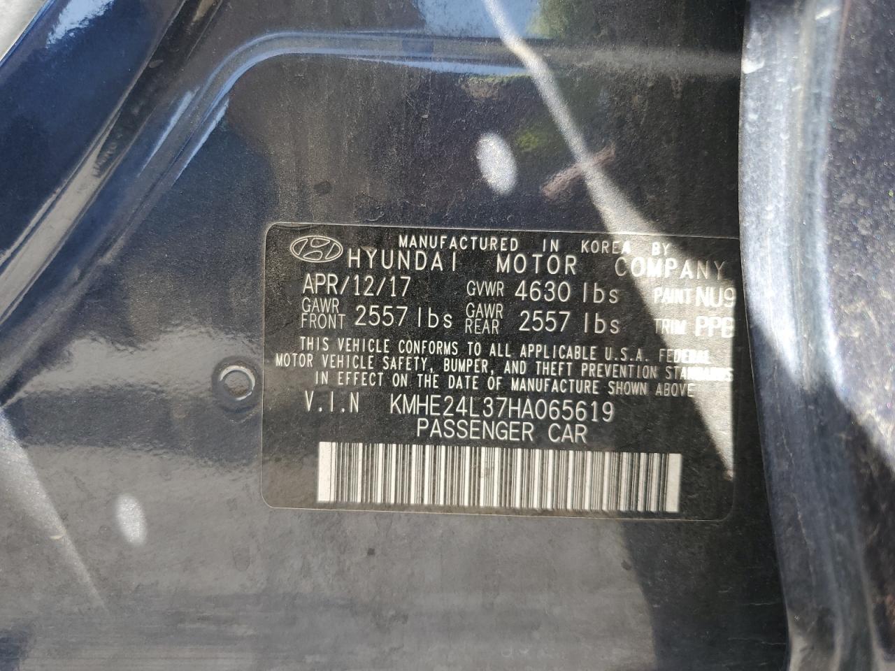 2017 Hyundai Sonata Hybrid VIN: KMHE24L37HA065619 Lot: 84727195