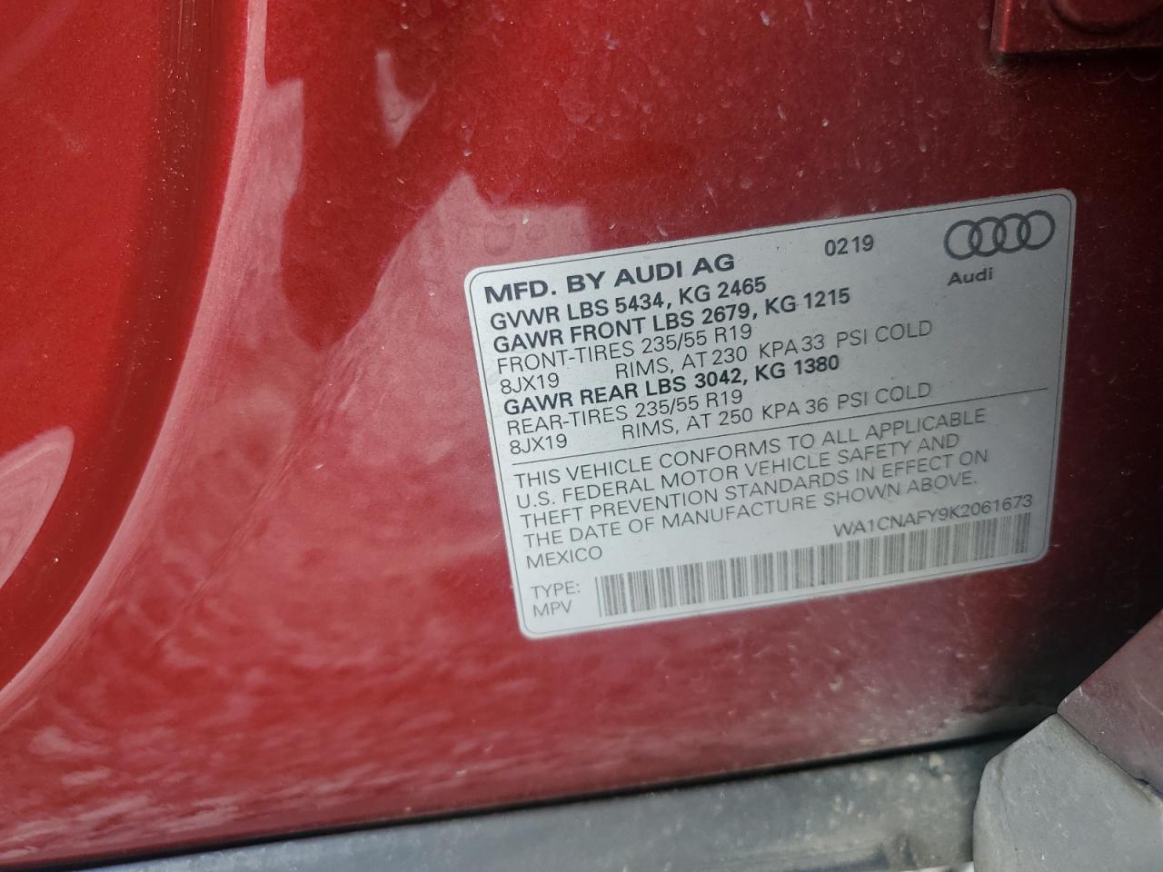 2019 Audi Q5 Prestige VIN: WA1CNAFY9K2061673 Lot: 85916285