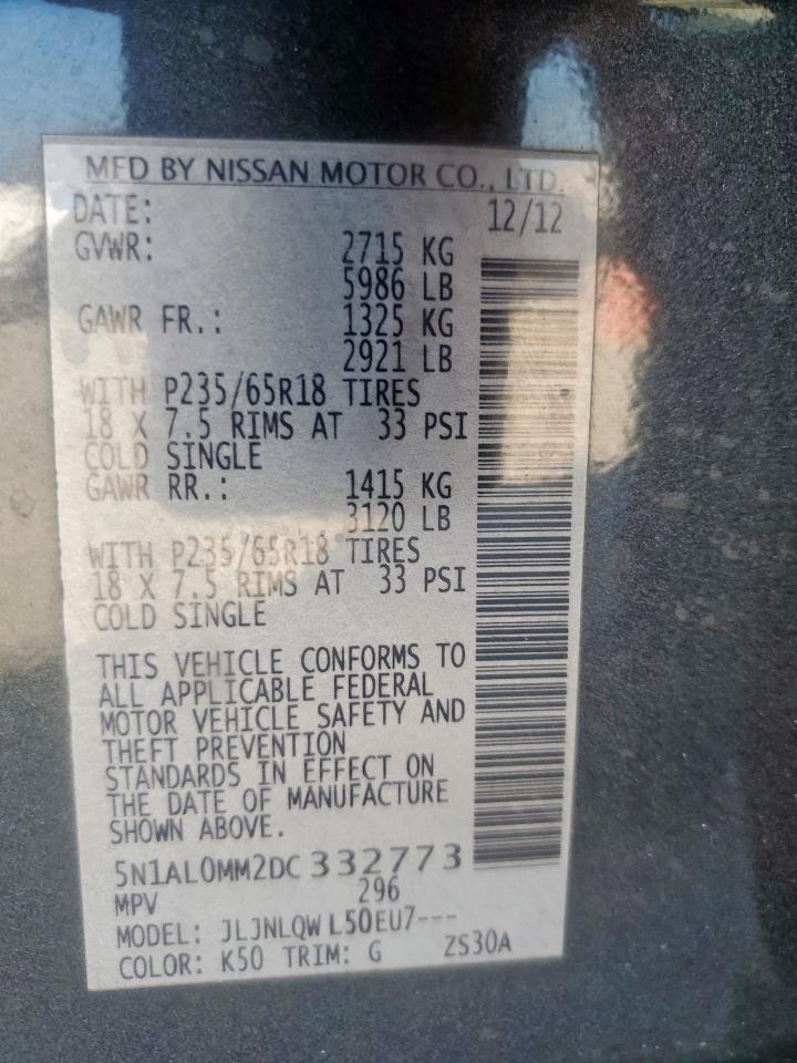 2013 Infiniti Jx35 VIN: 5N1AL0MM2DC332773 Lot: 82410915