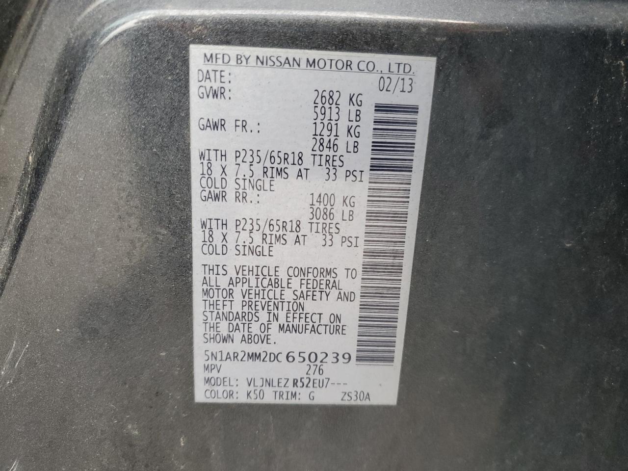 2013 Nissan Pathfinder S VIN: 5N1AR2MM2DC650239 Lot: 86484435