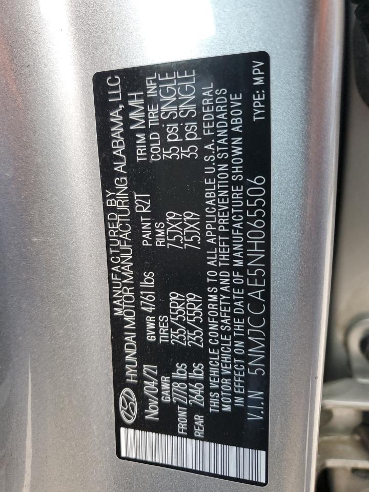 2022 Hyundai Tucson Sel VIN: 5NMJCCAE5NH065506 Lot: 90286535