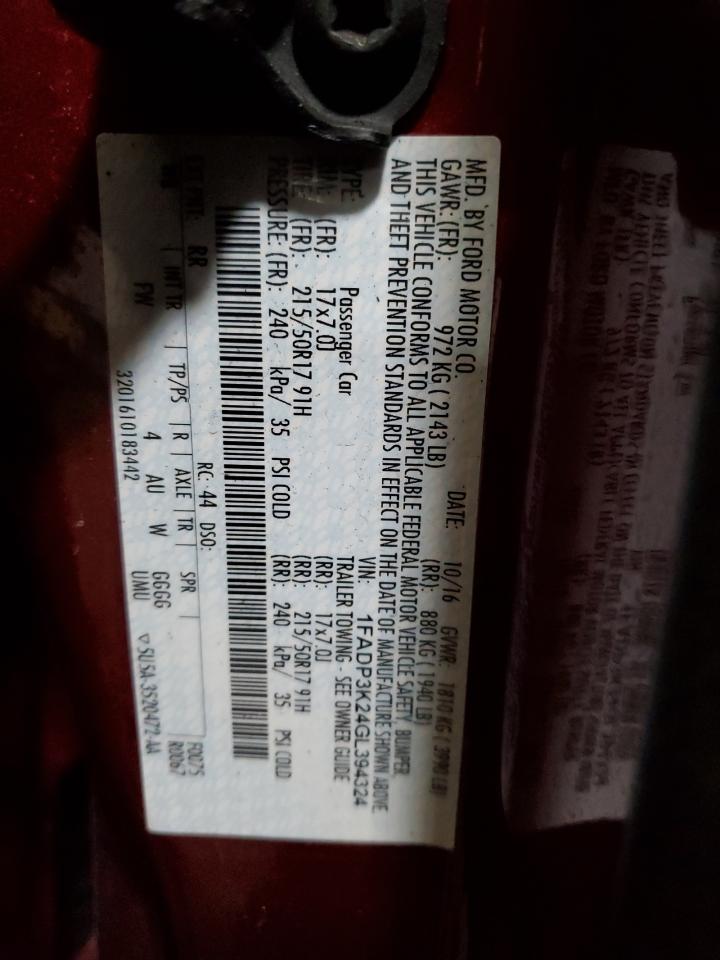 2016 Ford Focus Se VIN: 1FADP3K24GL394324 Lot: 84455205