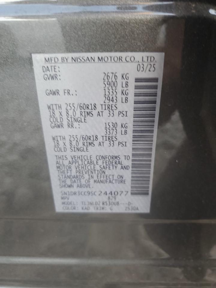 2025 Nissan Pathfinder Sl VIN: 5N1DR3CC9SC244077 Lot: 84591195