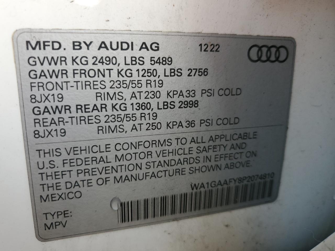 2023 Audi Q5 Premium 45 VIN: WA1GAAFY8P2074810 Lot: 83788655