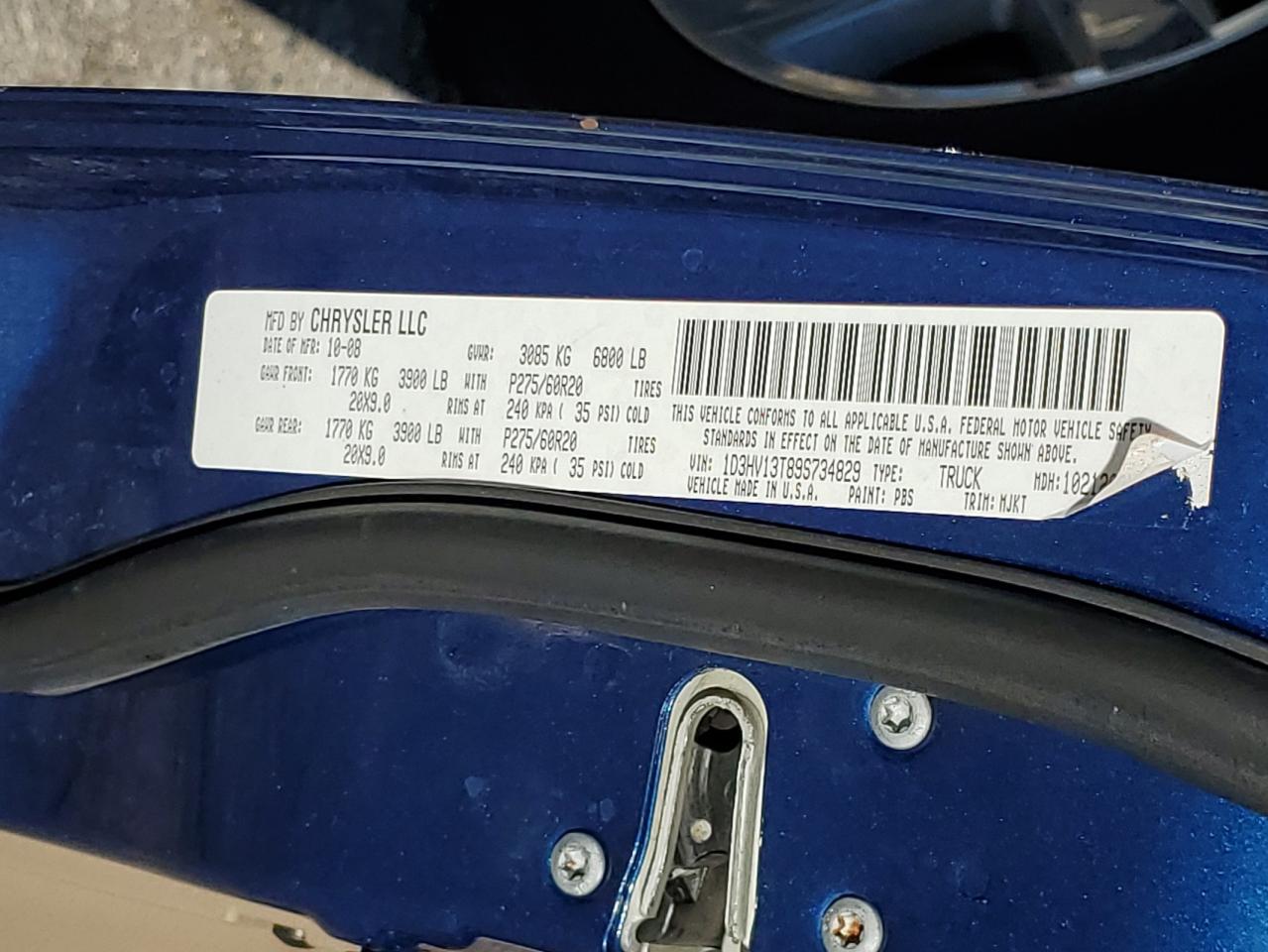 2009 Dodge Ram 1500 VIN: 1D3HV13T89S734829 Lot: 90595255