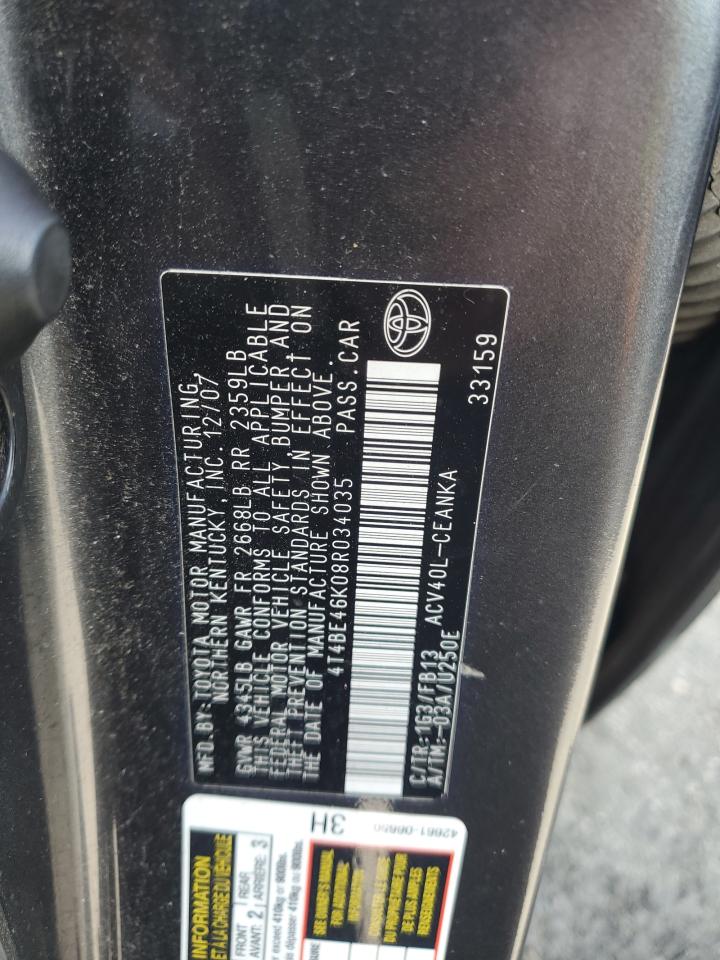 2008 Toyota Camry Ce VIN: 4T4BE46K08R034035 Lot: 85332525