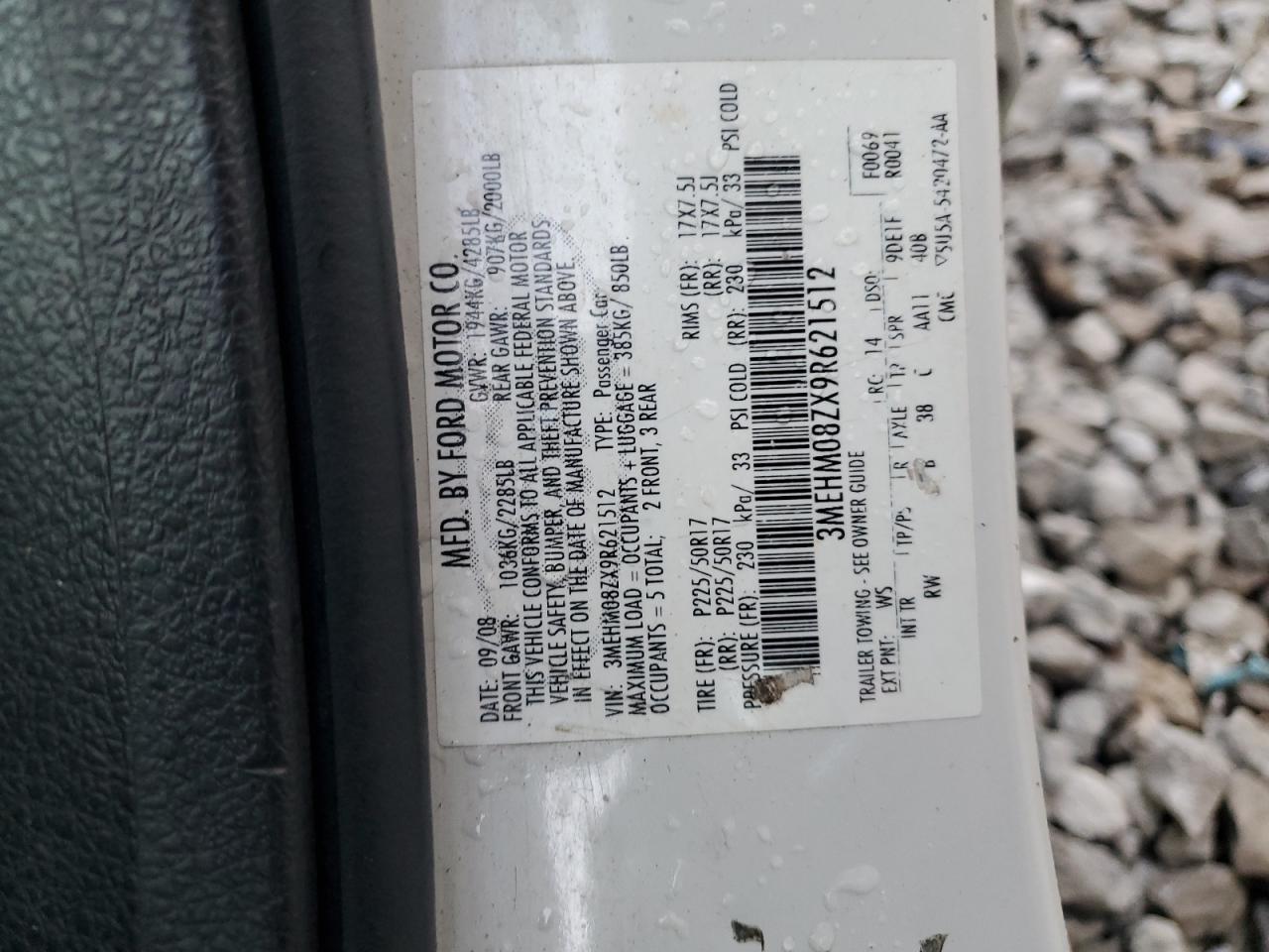 2009 Mercury Milan Premier VIN: 3MEHM08ZX9R621512 Lot: 90577025